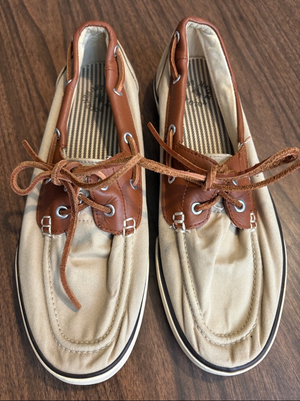Ralph Lauren Polo 10.5 Rylander Canvas Leather Boat Shoes Tan Brown